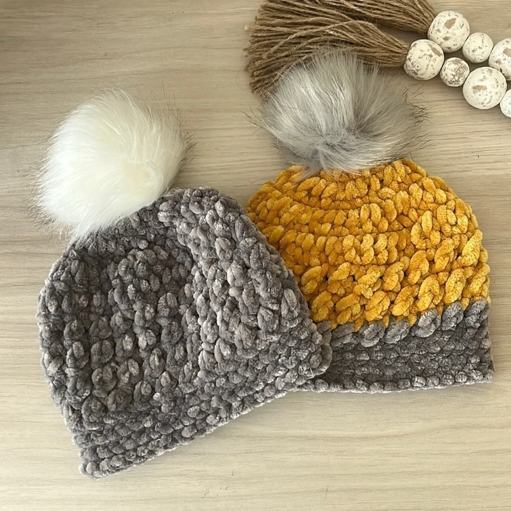 Velvet Plush Crochet Beanies